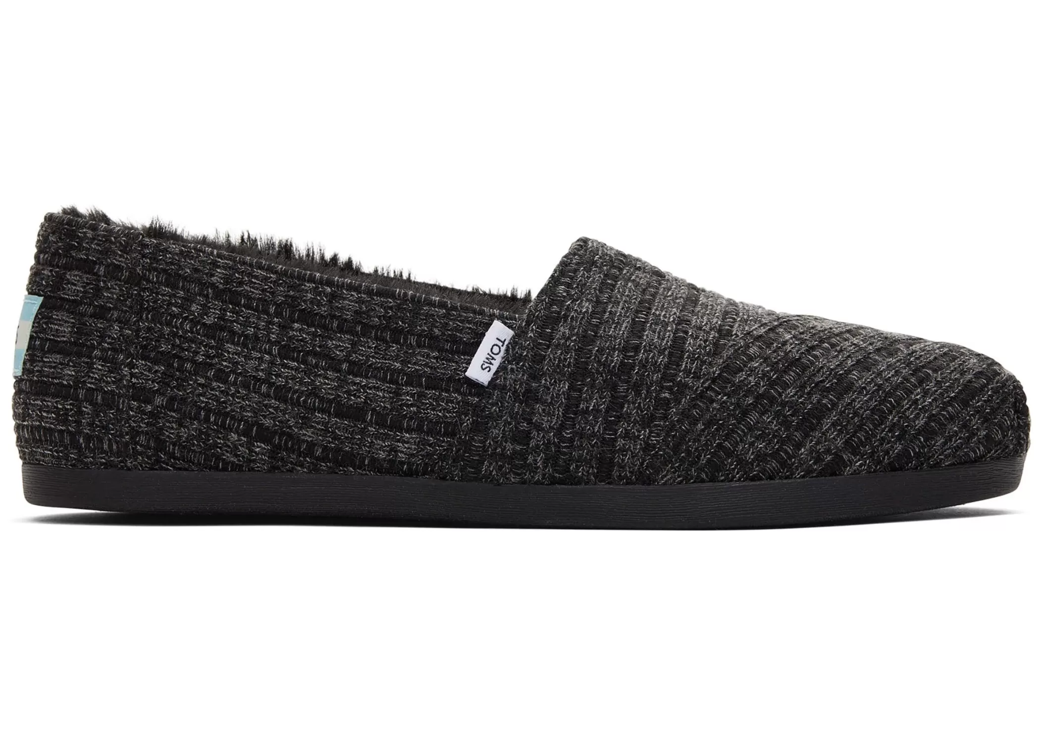 Femme TOMS Slip-Ons*Alpargata En Maille Cotelee Noire Et Fausse Fourrure Rib Knit Black