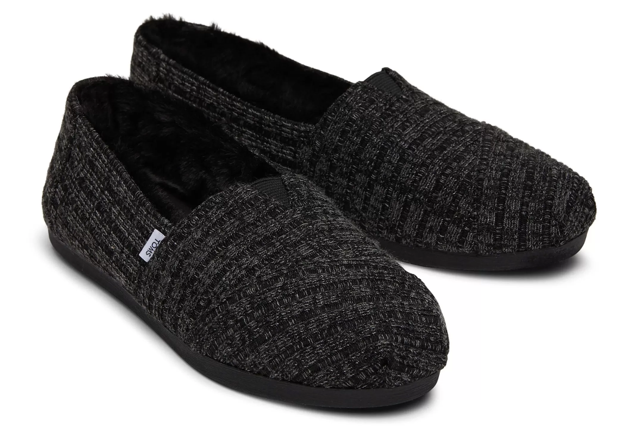 Femme TOMS Slip-Ons*Alpargata En Maille Cotelee Noire Et Fausse Fourrure Rib Knit Black