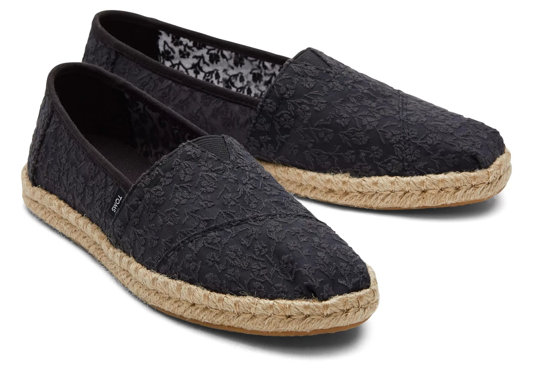 Femme TOMS Espadrilles*Alpargata Floral Lace Rope Espadrille Dentelle Florale Noire