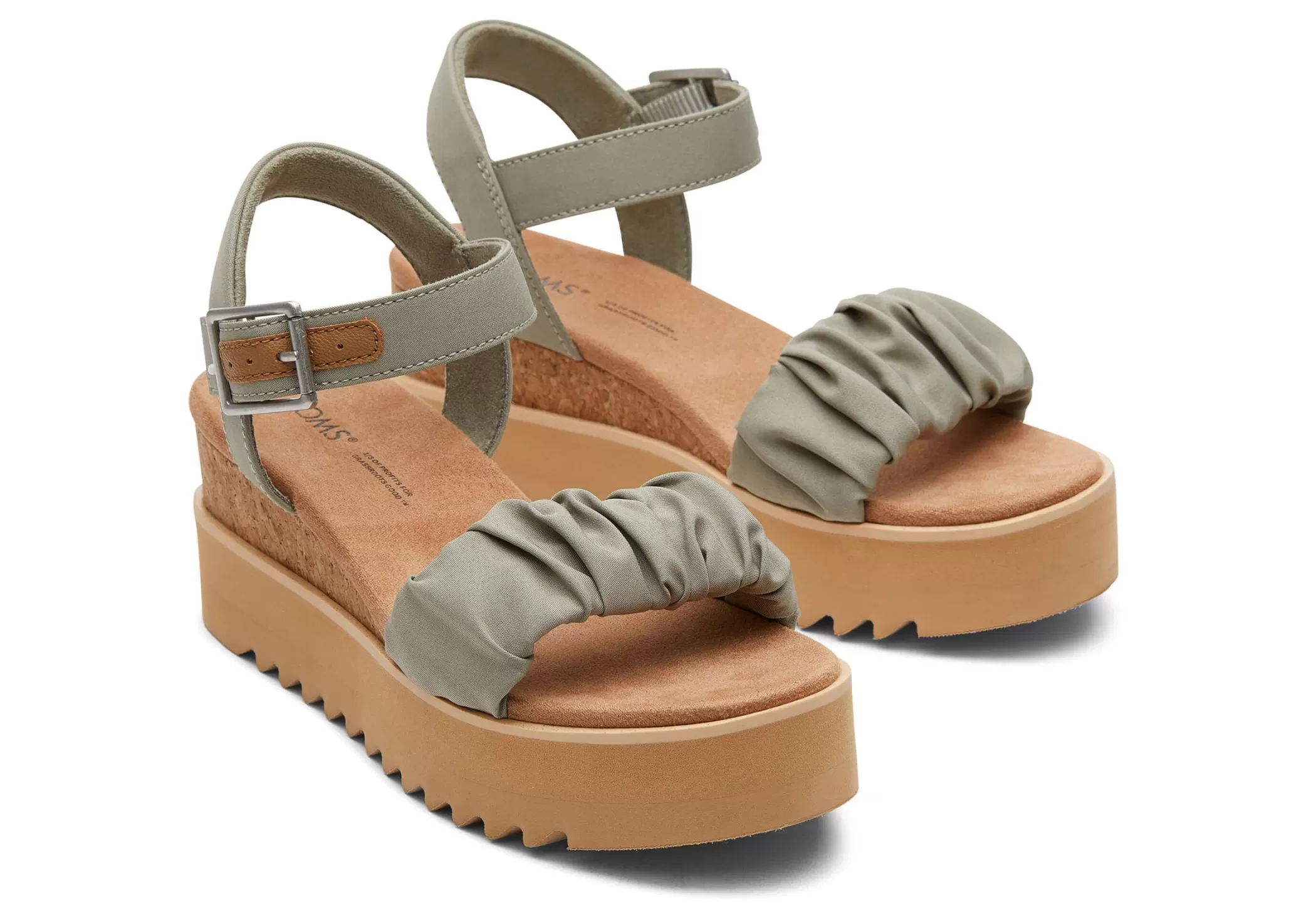 Femme TOMS Plateformes*Diana Ruched Woven Wedge Sandal Tissu Fronce Gris Vetiver