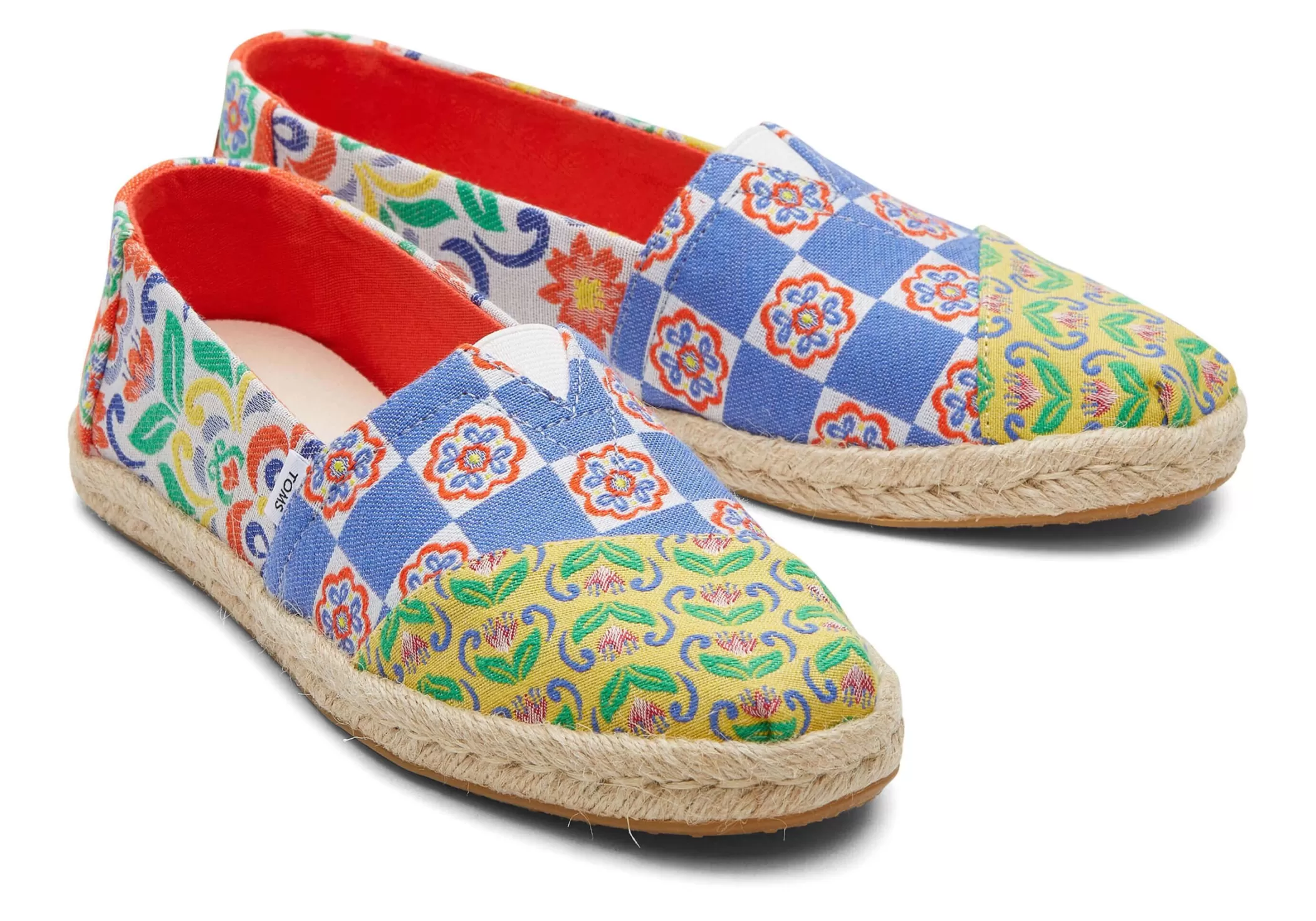 Femme TOMS Espadrilles*Espadrille En Corde Alpargata Jacquard A Carreaux Mediterraneen Rouge Multi