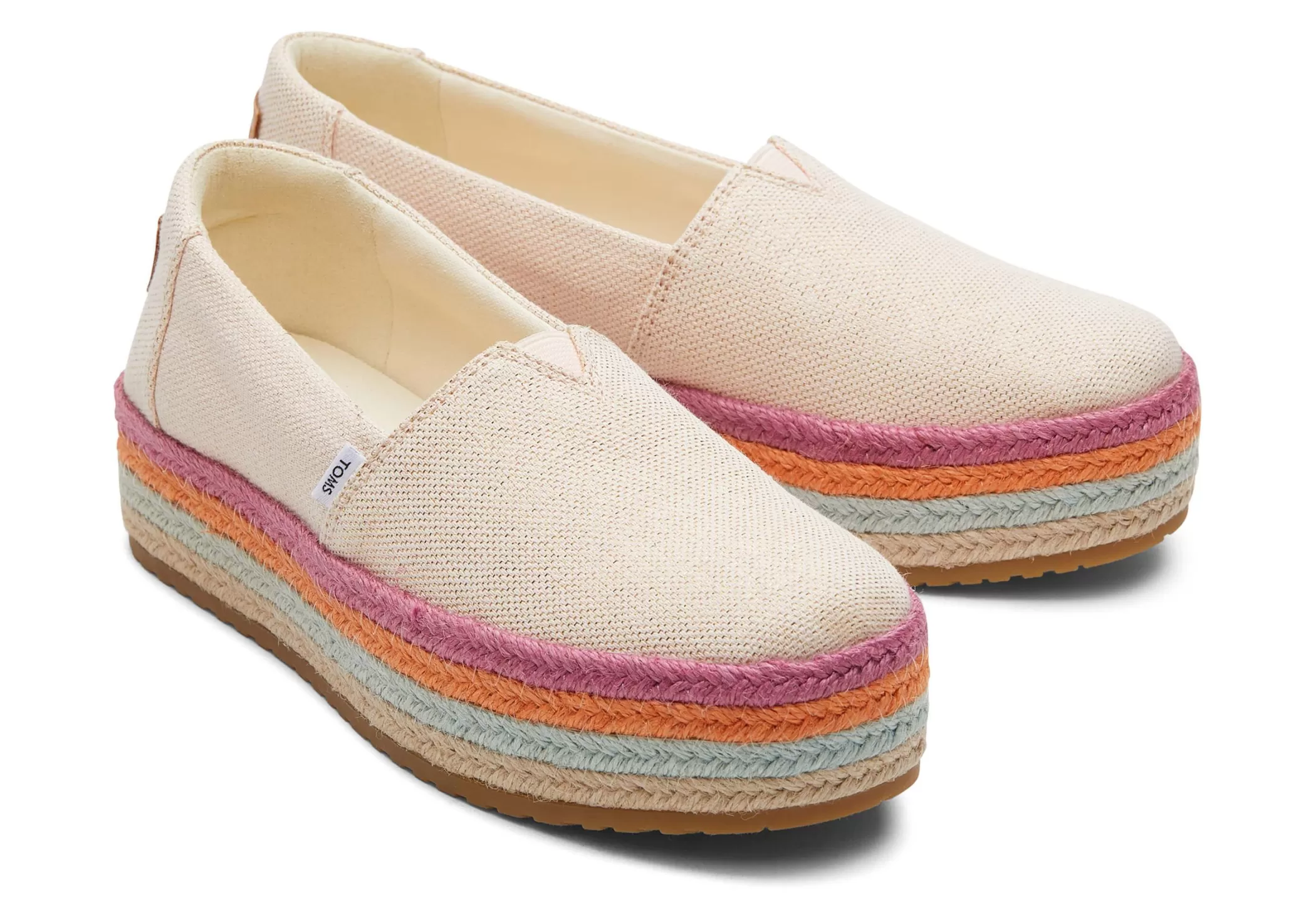 Femme TOMS Slip-Ons*Espadrille Semelle Compensee Valencia Lin Metallise Dusty Peche